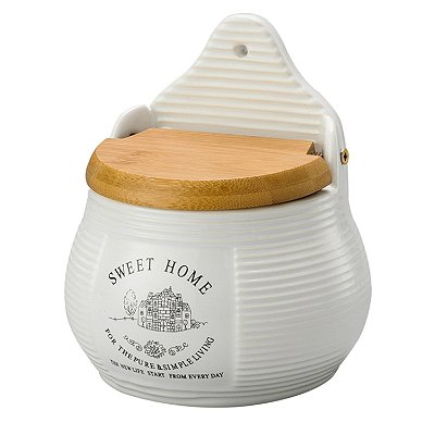 Saleiro de Cerâmica Branco com Tampa de Bambu Sweet Home