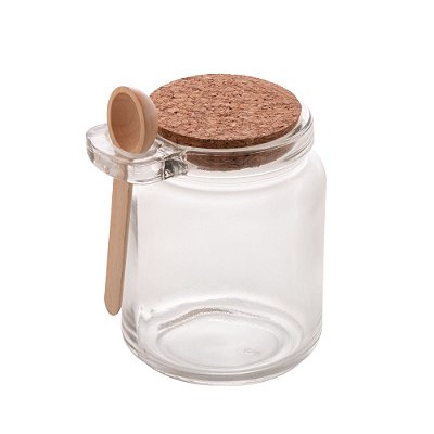 Saleiro de Vidro com Tampa Rolha e Colher Bambu 240ml