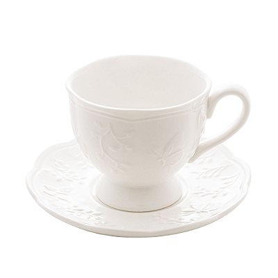 Xícara de Chá com Pires em Porcelana Butterfly Flower 200ml