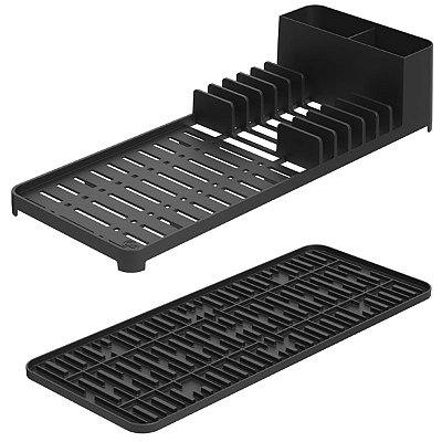 Escorredor de Louças com Tapete Slim Single Preto