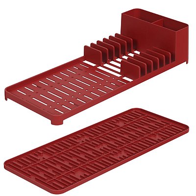 Escorredor de Louças com Tapete Slim Single Vermelho