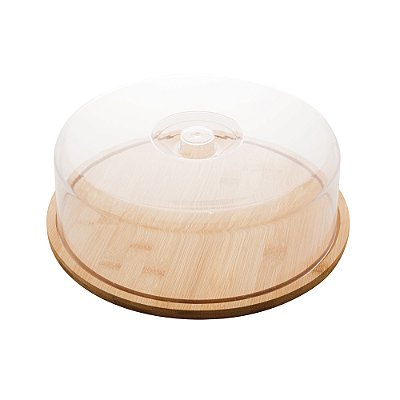 Prato Para Bolo De Bambu Com Tampa 28cm