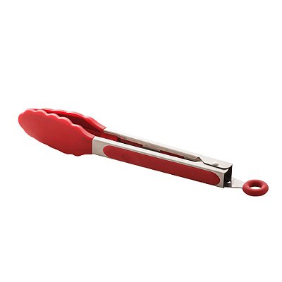 Pinça De Silicone Com Cabo De Aço Inox Charmy Vermelho 27cm