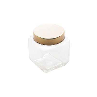 Pote de Vidro com Tampa de Metal 500ml - Dourado