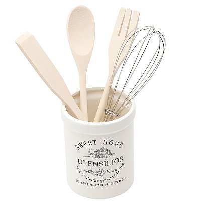 Conjunto de Utensílios Sweet Home para Cozinha com Suporte - 4 Peças