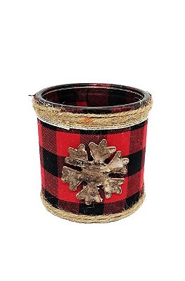 Porta Vela Natalino em Vidro Vermelho Xadrez 8cm