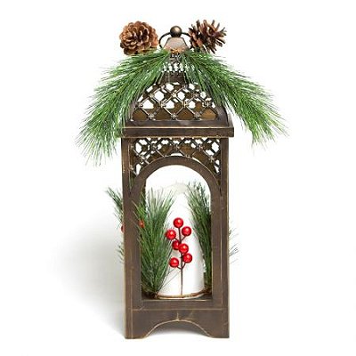 Lanterna Natalina Decorativa Pinha com Vela Led