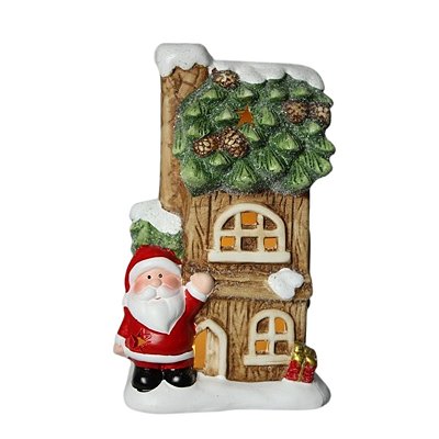 Casinha Tronco Nevada do Papai Noel com Iluminação 20x9x12cm