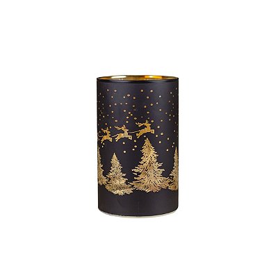 Porta Vela Iluminado Natalino Treno Preto com Dourado com Led