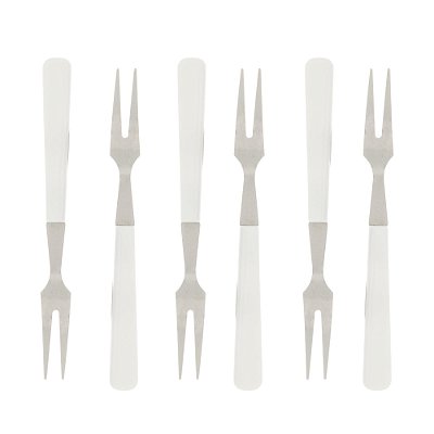 Conjunto 6 Garfos para Aperitivos de Aço Inox e Cabo Plástico 10cm Branco