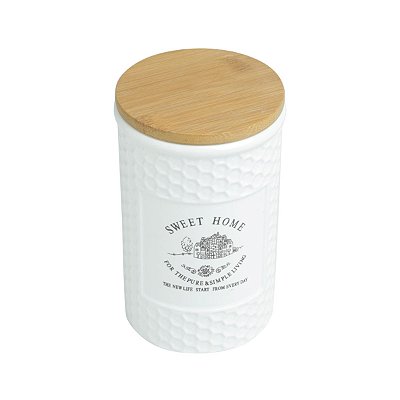 Pote De Cerâmica Com Tampa Em Bambu Sweet Home 1 Litro