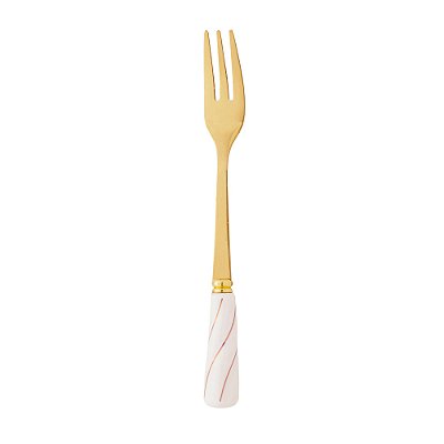 Conjunto De 4 Garfos Em Aço Inox Aperitivo Dourado Cabo Cerâmica Branco