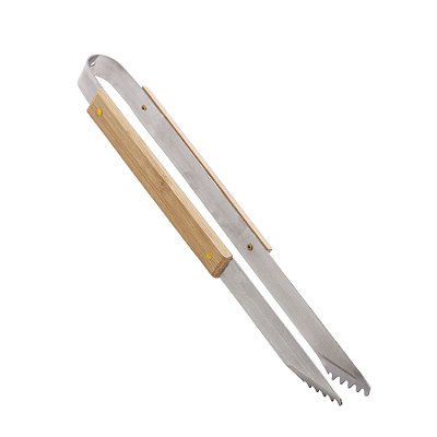 Pinça Para Churrasco Aço Inox E Cabo Bambu 38cm