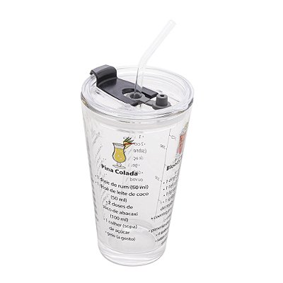 Copo Drink De Vidro Borossilicato Com Canudo De Vidro 450ml