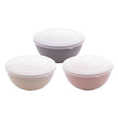 Conjunto 3 Bowls de Fibra de Bambu e PP Lines Com Tampa Sortido