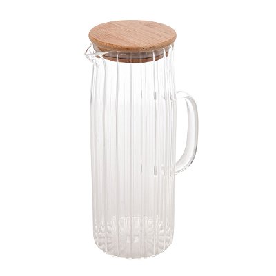 Jarra De Vidro Borossilicato Com Tampa Em Bambu Classic Canelado 1,1L