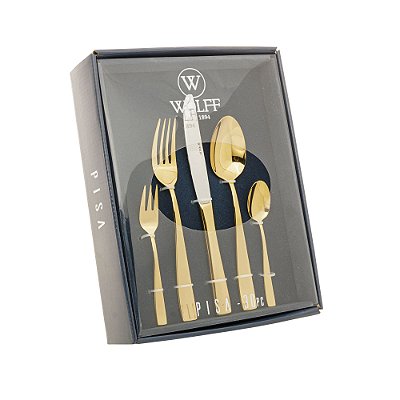 Faqueiro 30 Peças de Aço Inox Pisa - Dourado