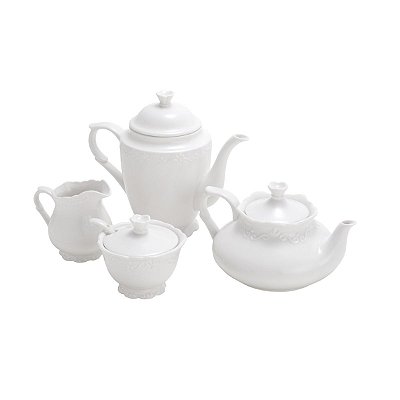 Conjunto 4 Peças Porcelana Durable Porcelain Para Chá E Café Alto Relevo