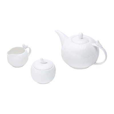 Conjunto para Chá 3 Peças Bule Leiteira e Açucareiro Porcelana Birds Branco