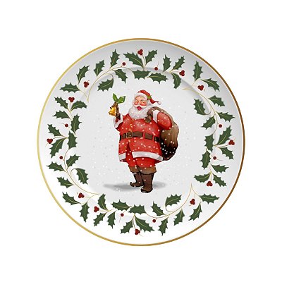 Prato de Sobremesa de Porcelana Papai Noel Azevinho 22cm