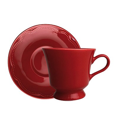 Xícara de Chá com Pires em Porcelana Cottage 150ml - Vermelho