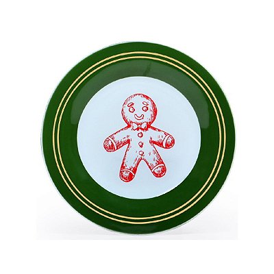 Prato de Sobremesa em Vidro Biscoito de Natal Verde com Filete Dourado 20cm