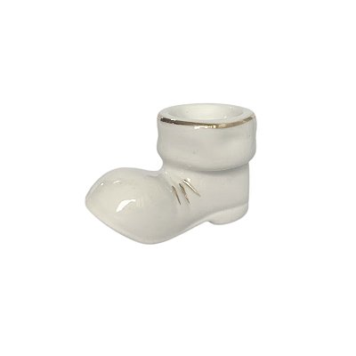 Castiçal Botinha de Natal - Branco com Fio Dourado