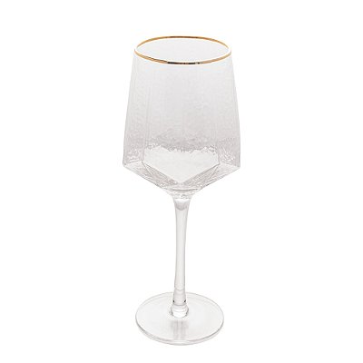 Taça De Vinho de Cristal Com Borda Dourada Taj 600ml Wolff