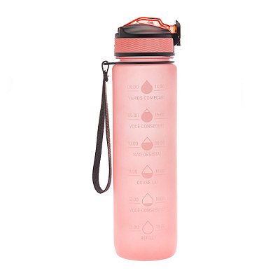 Garrafa 1 Litro Com Canudo com Marcador De Água Rosa