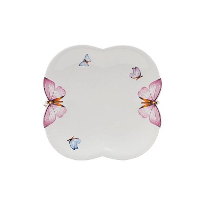 Prato de Sobremesa de Porcelana Borboletas 19cm Rosa