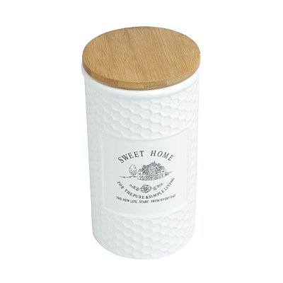 Pote De Cerâmica Com Tampa Em Bambu Sweet Home 1,35 Litros