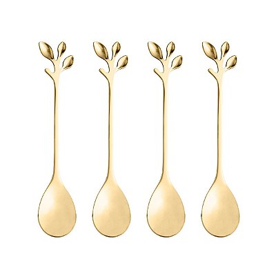 Conjunto De 4 Colheres Em Aço Inox Leaves Dourado