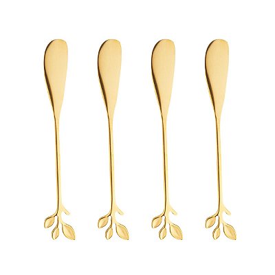 Conjunto De 4 Espátulas Em Aço Inox Leaves Dourado
