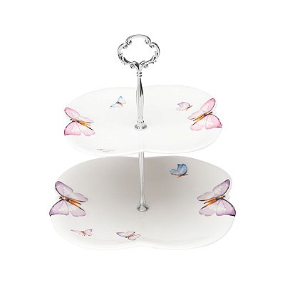 Prato Duplo para Doces de Porcelana Borboletas 20cm 24x25cm - Wolff