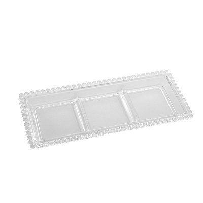 Petisqueira Retangular 3 Divisórias de Cristal Pearl 30x13x3cm