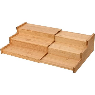 Suporte Organizador Retrátil de Bambu Com 3 Níveis