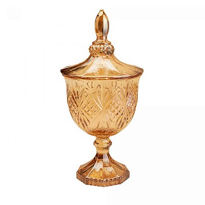 Potiche Decorativo com Pé de Cristal Dublin Âmbar 24,5x11,5cm