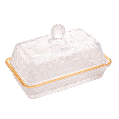 Manteigueira com Tampa de Cristal Martelado Petra Fio de Ouro 17cm