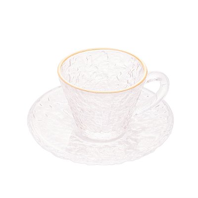 Xícara de Café com Pires de Cristal Martelado Petra Fio de Ouro 70ml