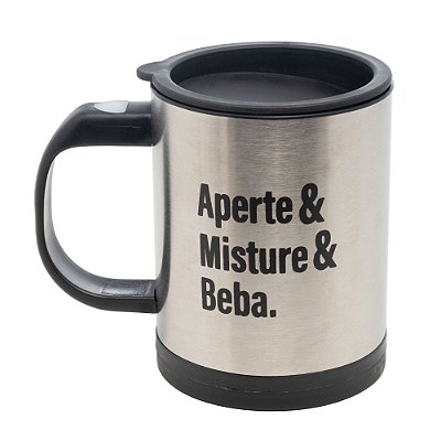 Caneca Mixer de Aço Inox com Tampa Preta 380ml Lyor