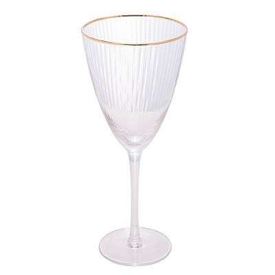 Taça de Vinho de Vidro com Borda Dourada Lines 400ml