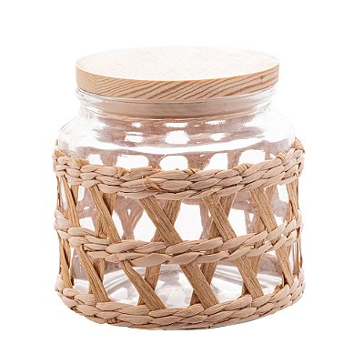 Pote de Vidro para Mantimentos com Sisal e Tampa de Madeira 520ml