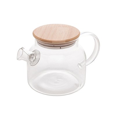 Chaleira de Vidro Borossilicato Resistente a Calor com Tampa em Bambu 600ml