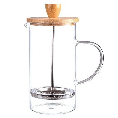 Cafeteira Prensa Francesa de Vidro Borossilicato e Tampa de Bambu 600ml