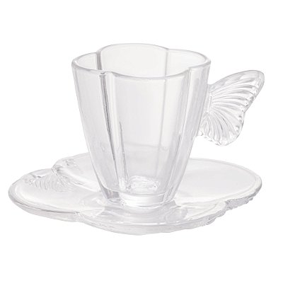 Xícara de Chá com Pires em Vidro Butterfly 180ml