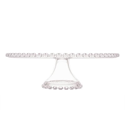 Prato para Bolo Boleira com Pé de Cristal Bolinha Coração 31,5x10cm - Lyor