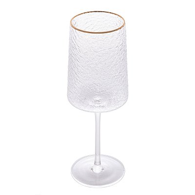 Taça para Vinho de Cristal Martelado Petra Fio de Ouro 500ml