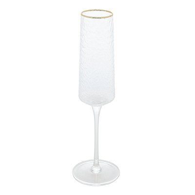 Taça de Champanhe de Cristal Martelado Petra Fio de Ouro 300ml