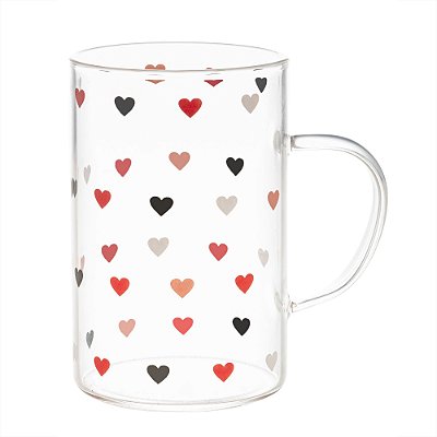 Caneca De Vidro Borossilicato Fino Estampa de Coração Love Lyor 280ml