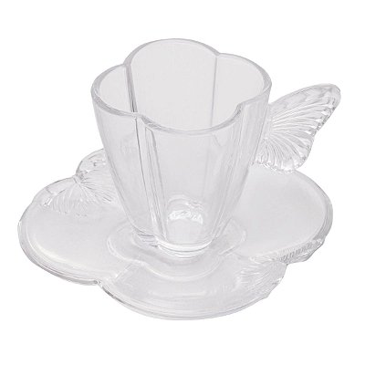 Xícara de Café com Pires em Vidro Butterfly 80ml